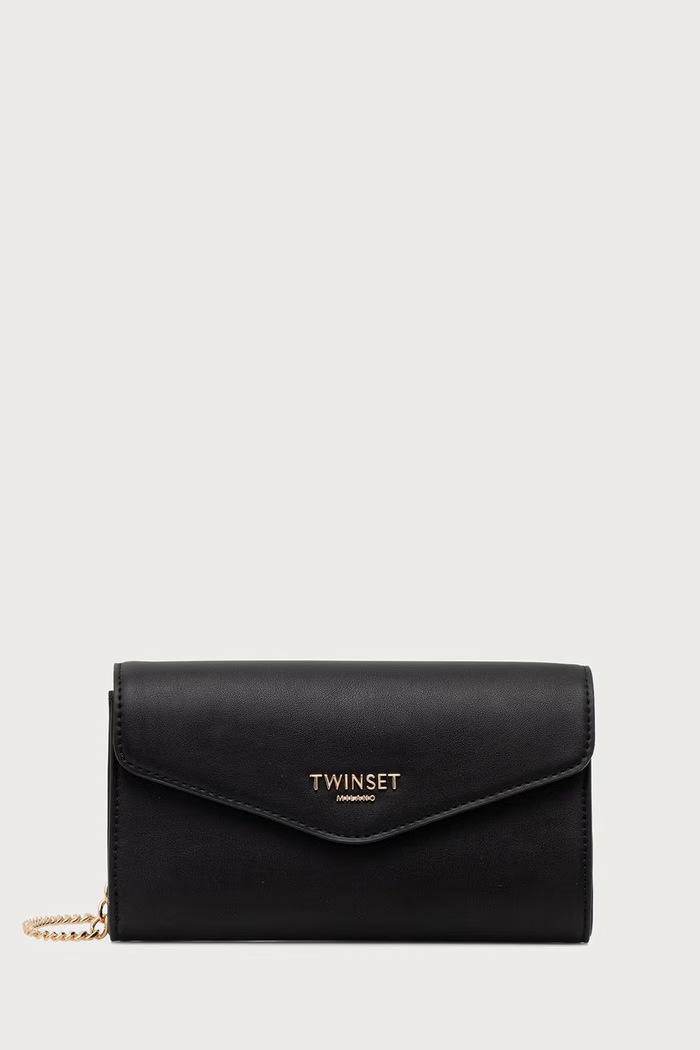 Twinset клъч дамски от кожа черен 262TH7017