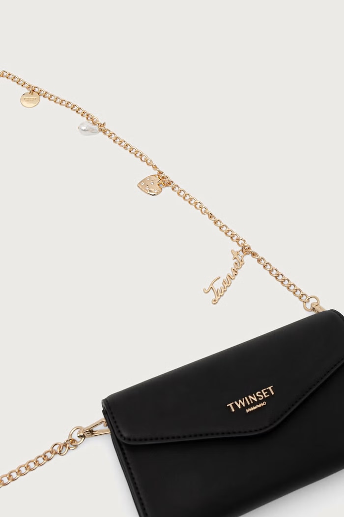 Twinset клъч дамски от кожа черен 262TH7017