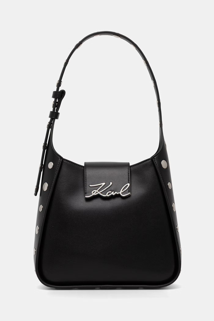 Karl Lagerfeld kabelka hobo dámska kožená K/SIGNATURE čierna B3W30022