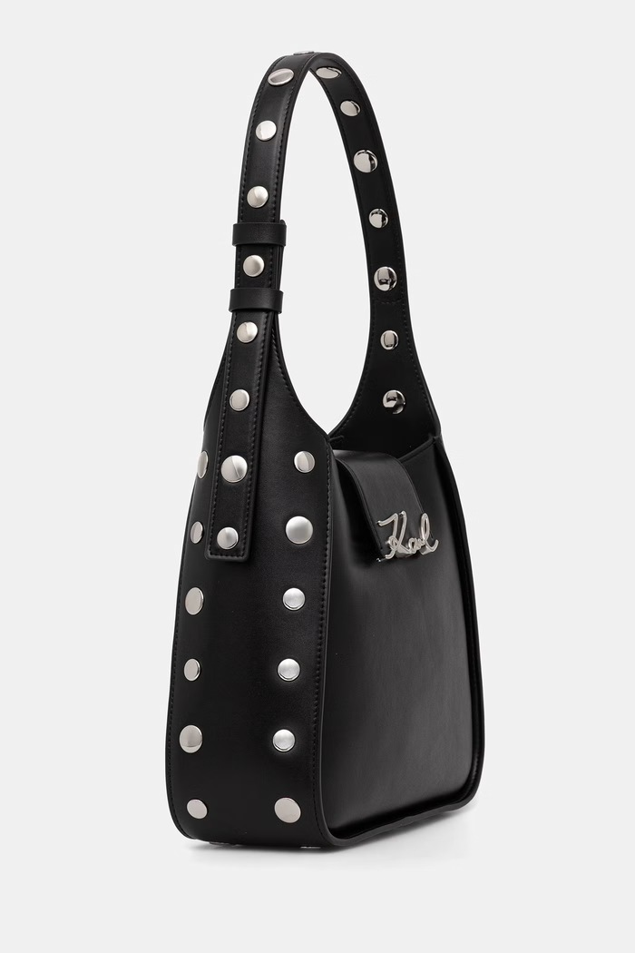 Karl Lagerfeld kabelka hobo dámska kožená K/SIGNATURE B3W30022 čierna AW26