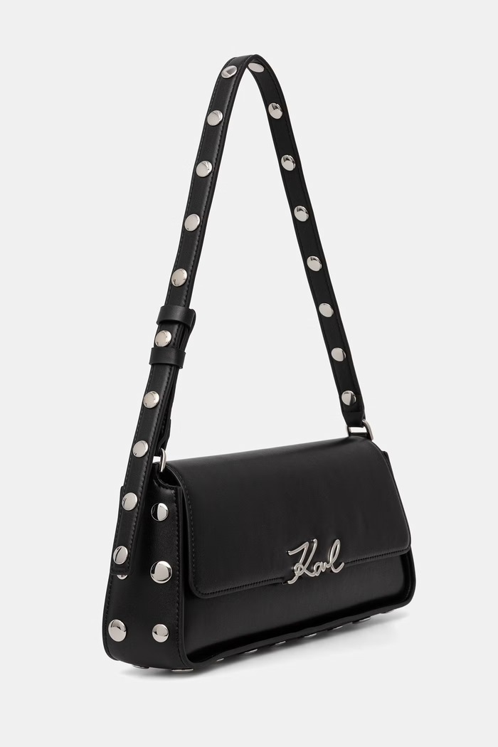 Karl Lagerfeld kabelka typu baguette dámska kožená K/SIGNATURE B3W30023 čierna AW26