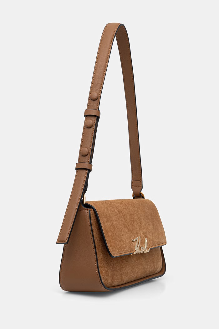 Karl Lagerfeld geantă baguette pentru femei din piele întoarsă K/SIGNATURE B3W30025 maro AW26