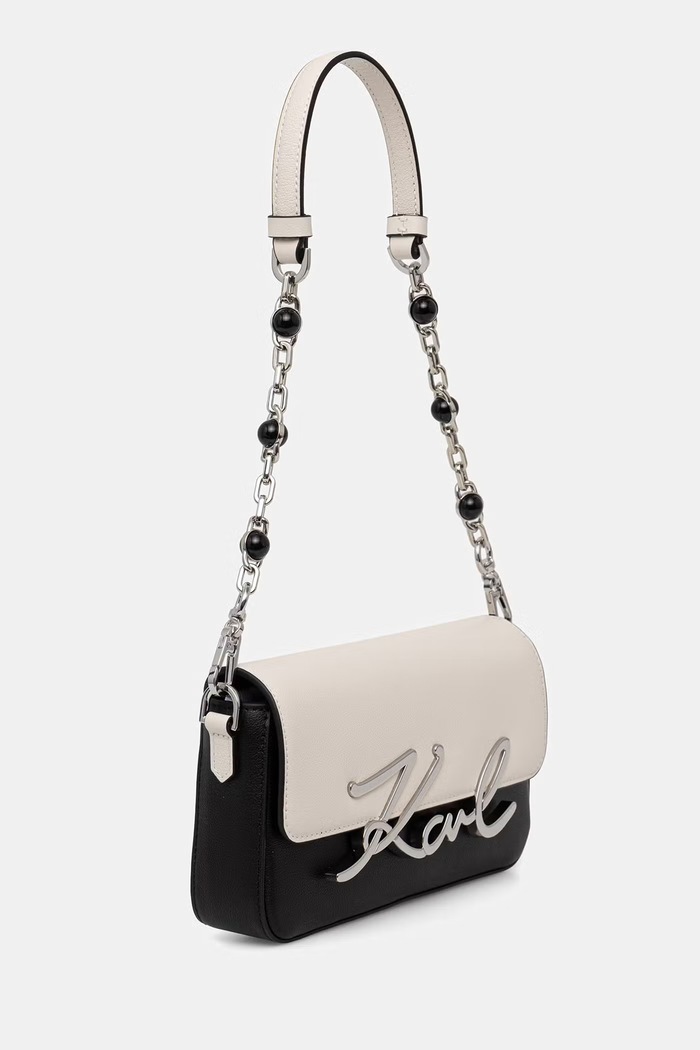 Karl Lagerfeld kabelka hobo dámska kožená K/SIGNATURE B3W30303 čierna AW26