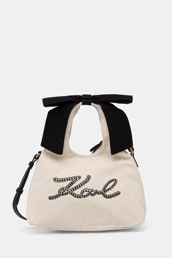 Karl Lagerfeld geantă crossbody pentru femei din bumbac K/SIGNATURE bej B3W50009