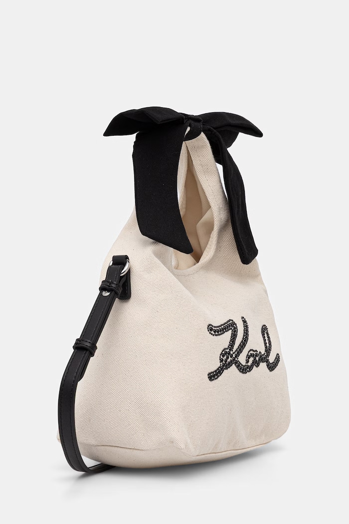 Karl Lagerfeld geantă crossbody pentru femei din bumbac K/SIGNATURE B3W50009 bej AW26