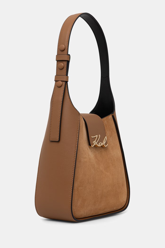 Karl Lagerfeld kabelka hobo dámska semišová K/SIGNATURE B3W30305 hnedá AW26