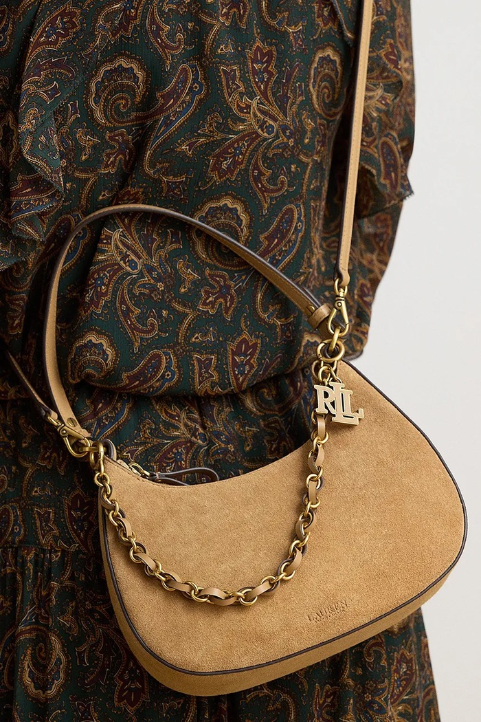 Geantă crossbody pentru femei din piele întoarsă Lauren Ralph Lauren 431P15639 maro