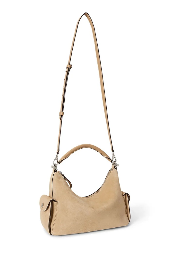 Akcesoria Lauren Ralph Lauren torebka hobo damska zamszowa 431P11778 beżowy