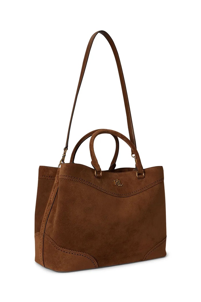Akcesoria Lauren Ralph Lauren torebka shopper damska zamszowa 431P15645 brązowy