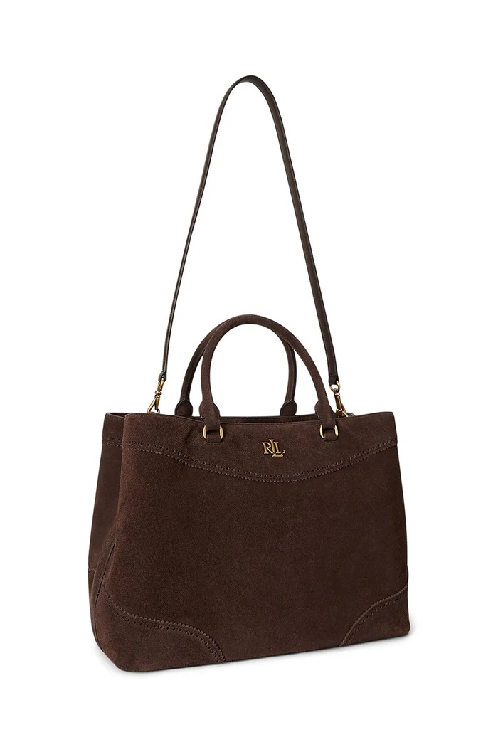 Akcesoria Lauren Ralph Lauren torebka shopper damska zamszowa 431P15645 brązowy
