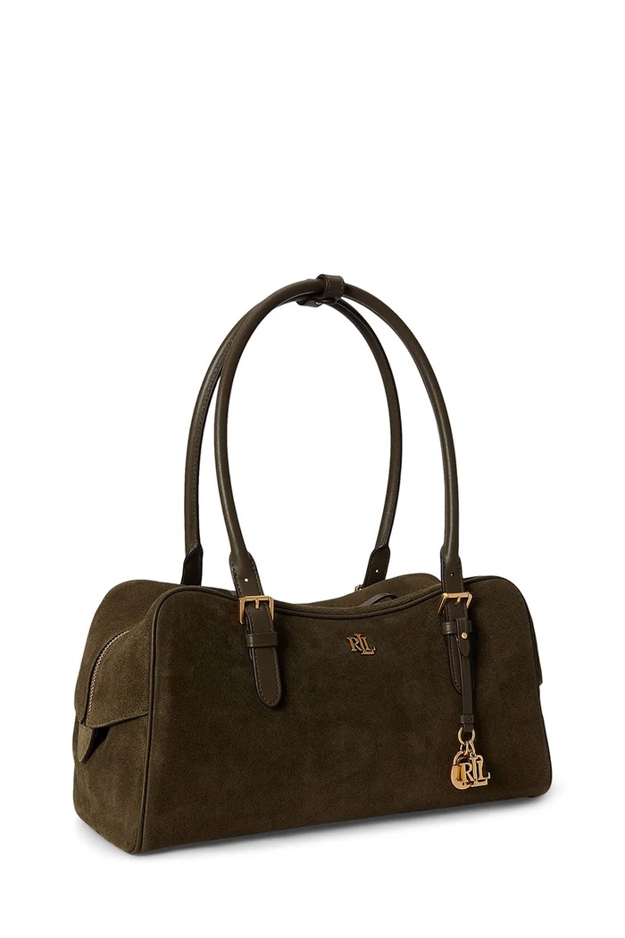 Akcesoria Lauren Ralph Lauren torebka bagietka damska zamszowa 431P15643 zielony