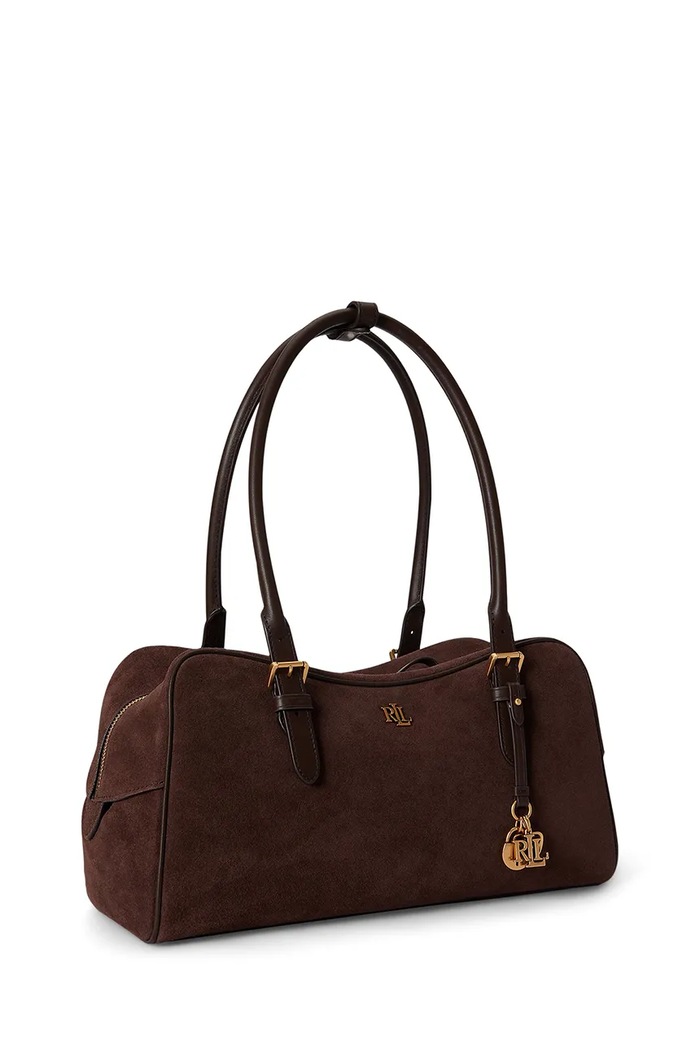 Akcesoria Lauren Ralph Lauren torebka bagietka damska zamszowa 431P15643 brązowy