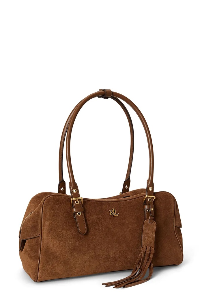 Akcesoria Lauren Ralph Lauren torebka shopper damska zamszowa 431P11777 brązowy