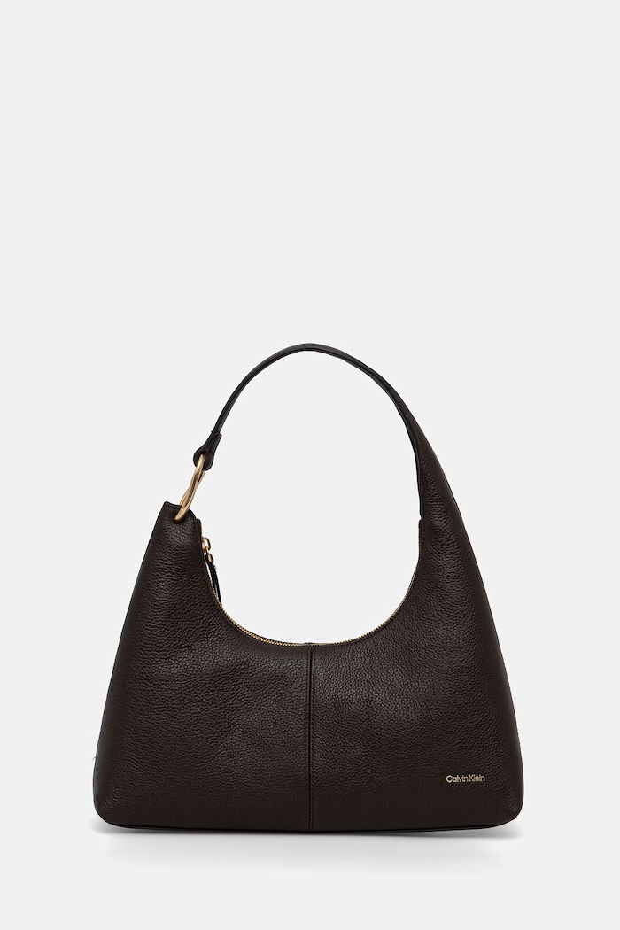 Calvin Klein τσάντα hobo γυναικεία δερμάτινη καφέ LV04F3657G
