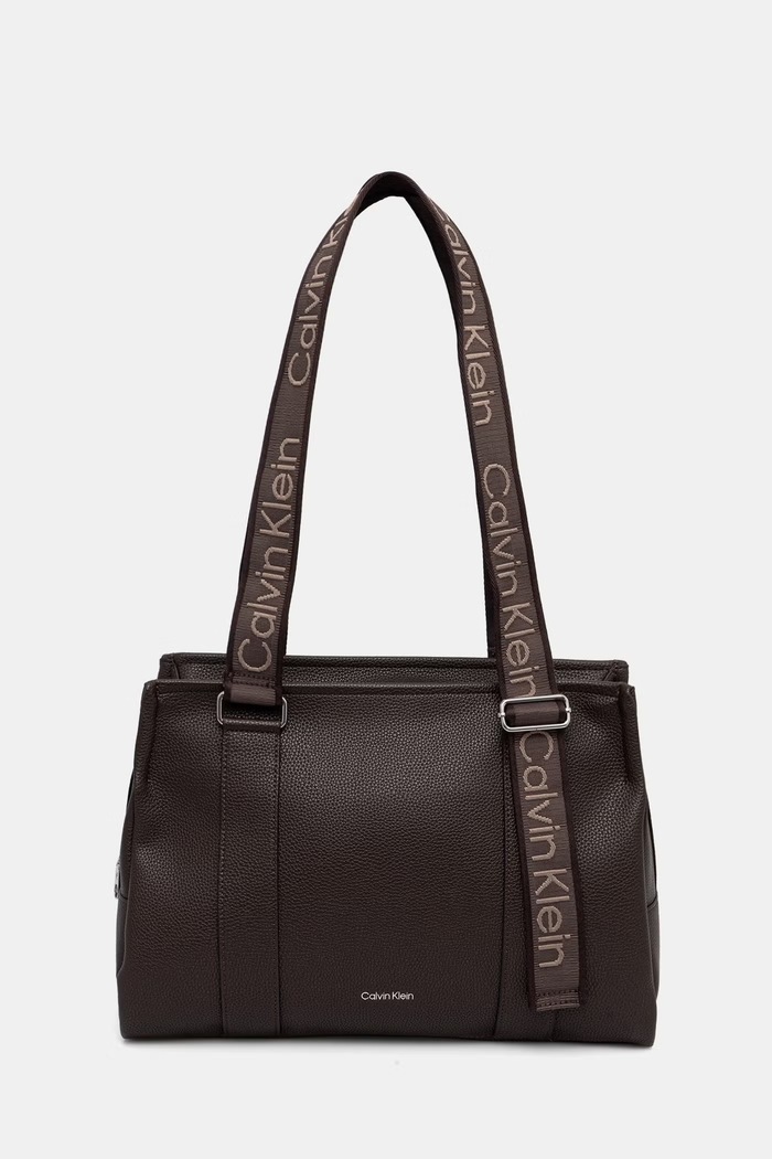 Calvin Klein torebka tote damska z imitacji skóry brązowy LV04F3644G