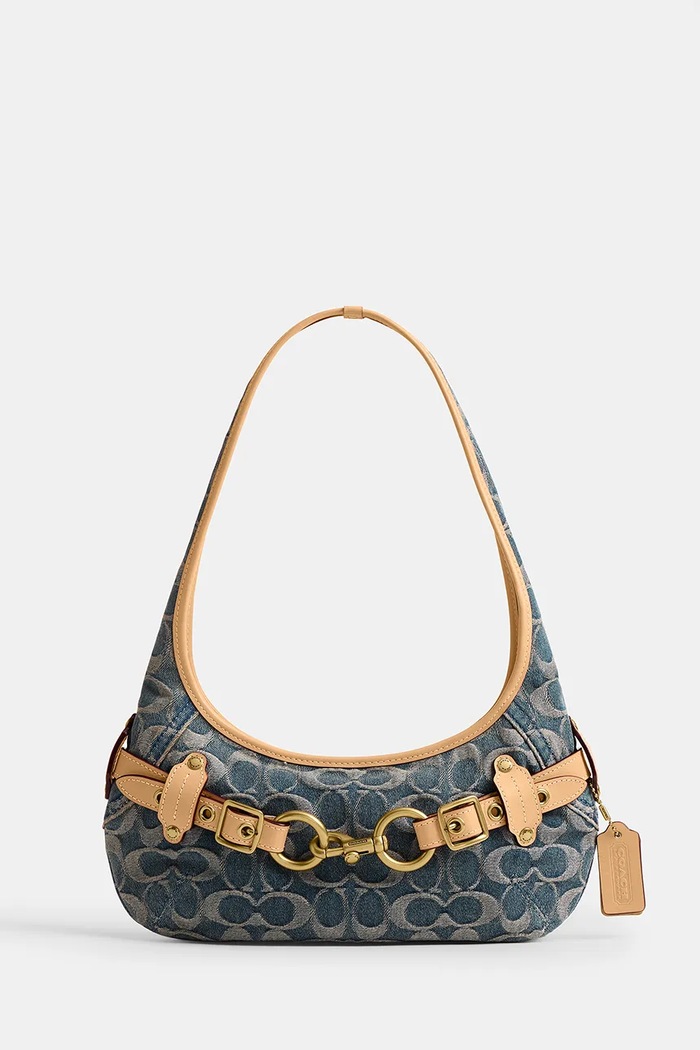 Coach torebka hobo damska jeansowa Belted Ergo Shoulder Bag 26 niebieski CEN94