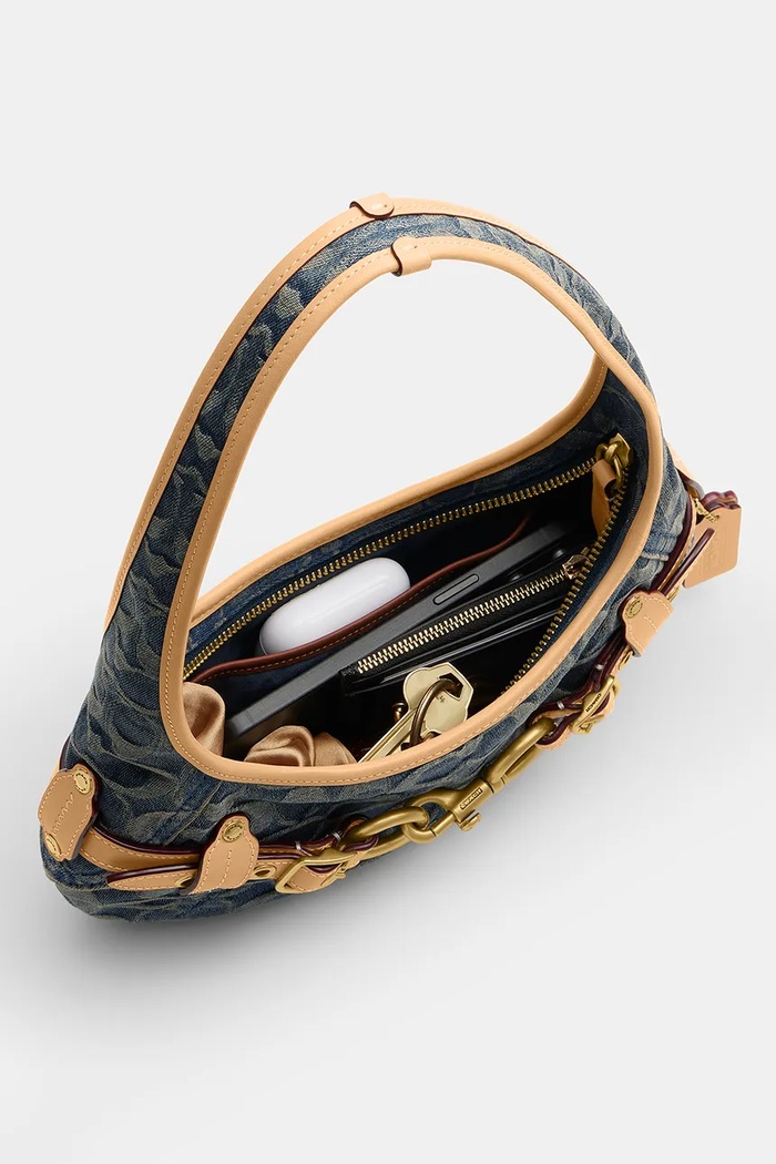 Akcesoria Coach torebka hobo damska jeansowa Belted Ergo Shoulder Bag 26 CEN94 niebieski