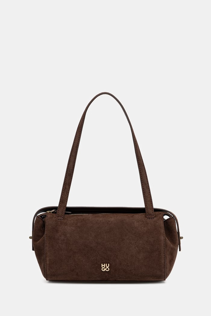 HUGO torebka bagietka damska z imitacji zamszu Meelo S_Duffle SM brązowy 50570070
