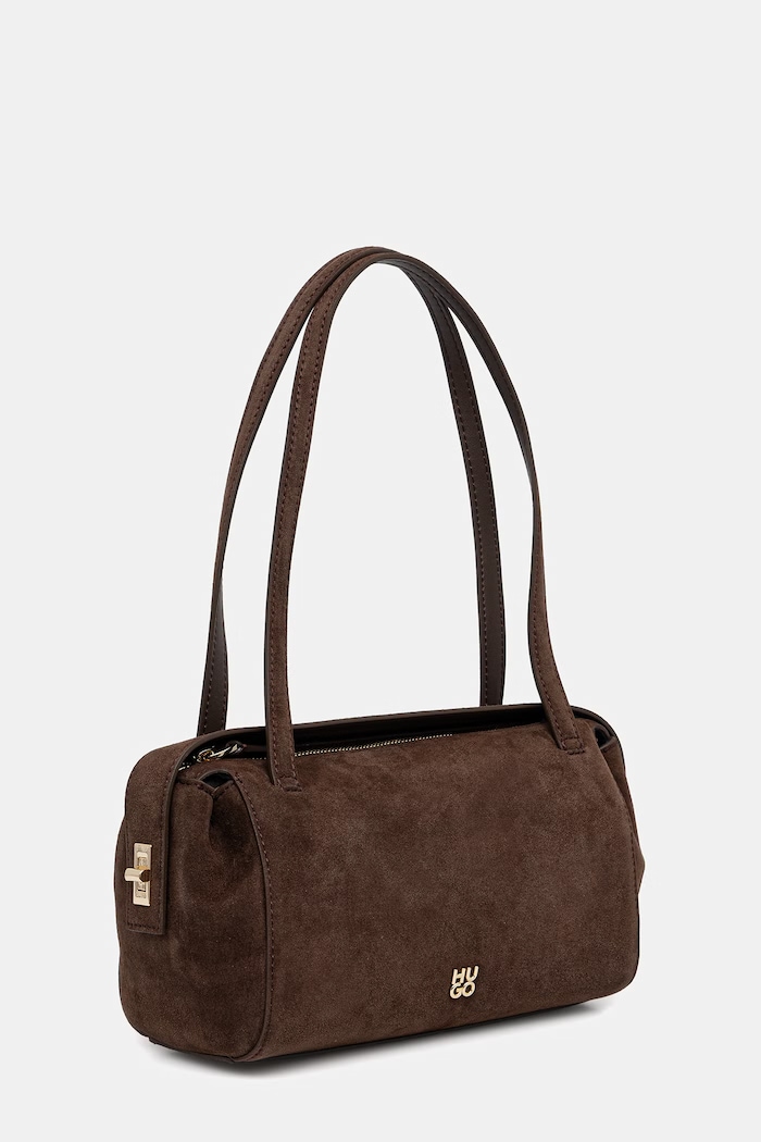 HUGO torebka bagietka damska z imitacji zamszu Meelo S_Duffle SM 50570070 brązowy AW26