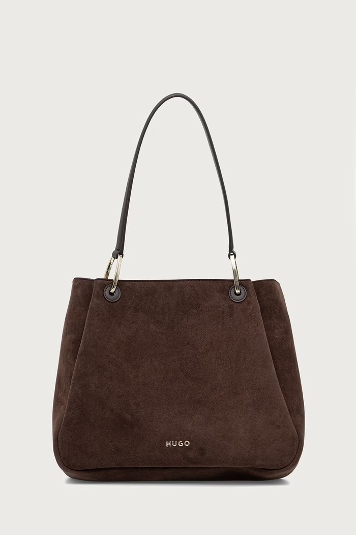 HUGO tote taška dámská z imitace semiše Orin 2.0S_Small Tote hnědá 50568033
