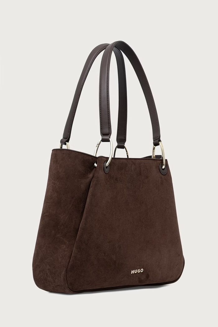 HUGO tote taška dámská z imitace semiše Orin 2.0S_Small Tote 50568033 hnědá AW26