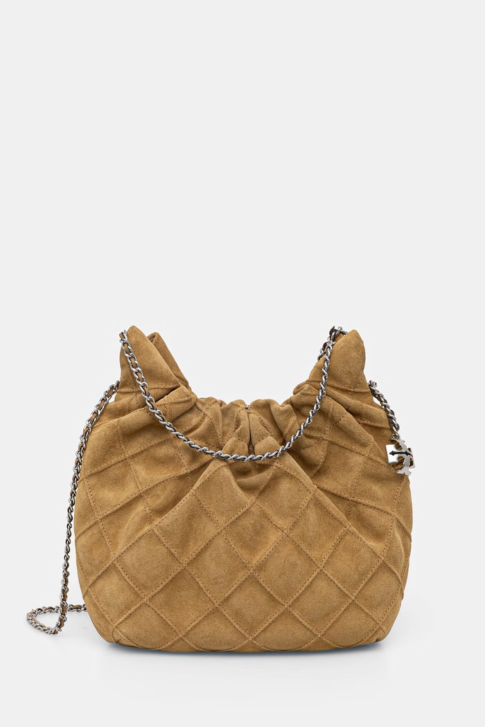 Tory Burch torebka crossbody damska zamszowa Fleming beżowy 166066