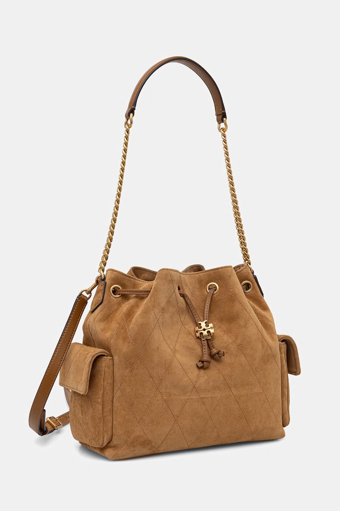 Tory Burch torebka crossbody damska zamszowa Charlie 183592 brązowy AW26
