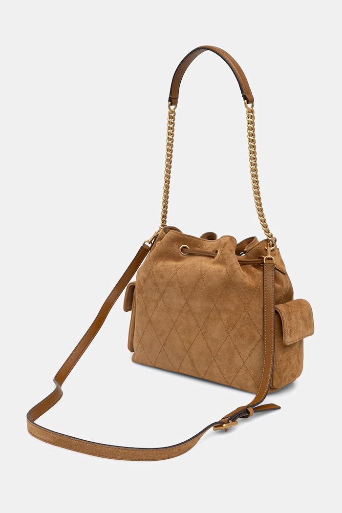 Akcesoria Tory Burch torebka crossbody damska zamszowa Charlie 183592 brązowy