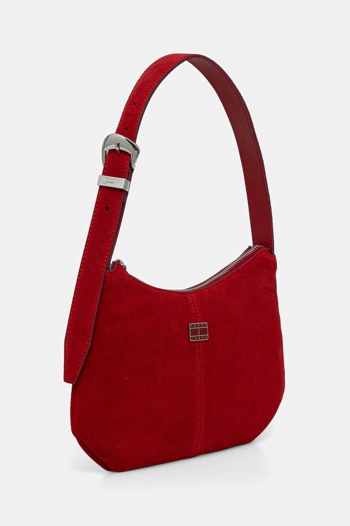 Tommy Jeans klasična torbica ženska semišasta AW0AW18859 rdeča AW26