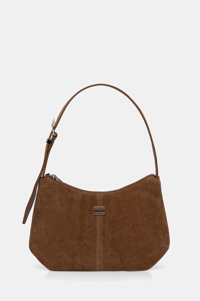 Tommy Jeans μικρή τσάντα γυναικεία δέρμα σουέτ καφέ AW0AW18859