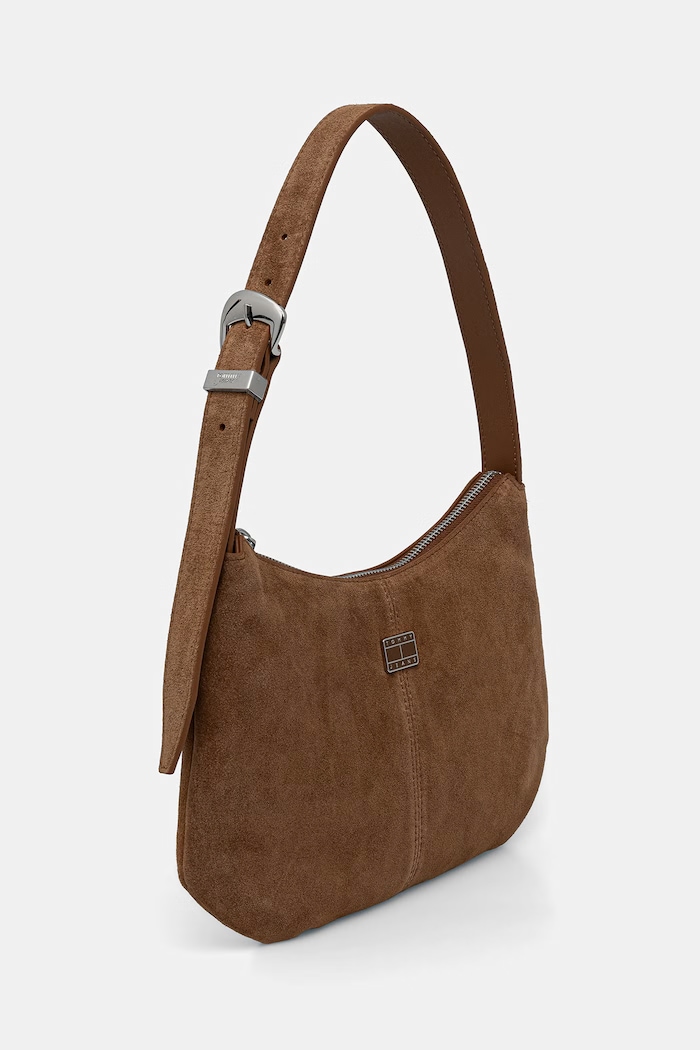 Tommy Jeans μικρή τσάντα γυναικεία δέρμα σουέτ AW0AW18859 καφέ AW26