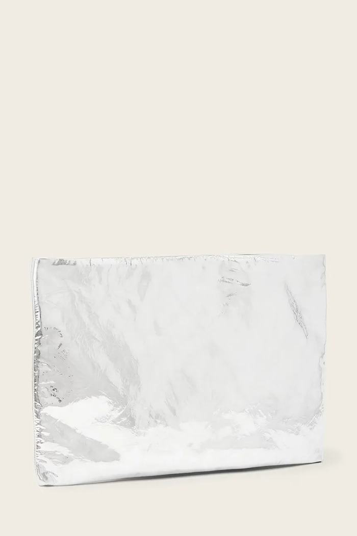 AllSaints geantă plic pentru femei, din piele BETTINA W717XD argintiu AW26
