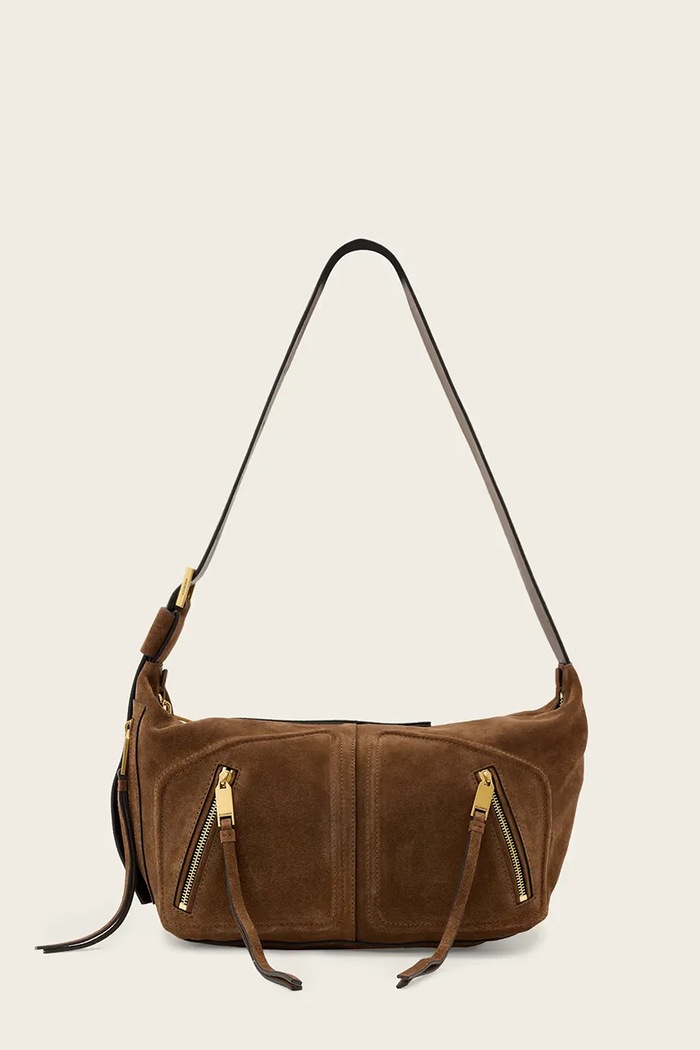 AllSaints hobo bag pentru femei, din piele întoarsă JEAN maro W377XE