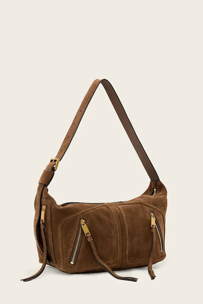 Accesorii AllSaints hobo bag pentru femei, din piele întoarsă JEAN W377XE maro