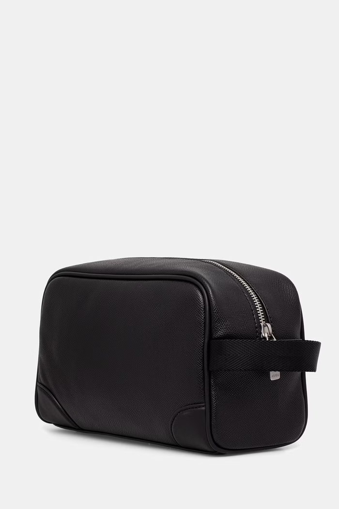 HUGO trusă cosmetică de călătorie pentru bărbați cu imitație de piele GO-BAG WASHBAG 50572706 negru AW26