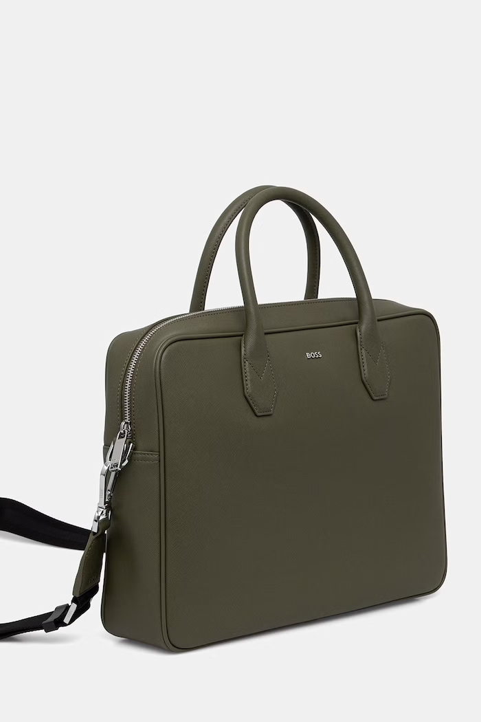 BOSS torba na laptopa męska skórzana Northon_Doc. Case 50567389 zielony AW26