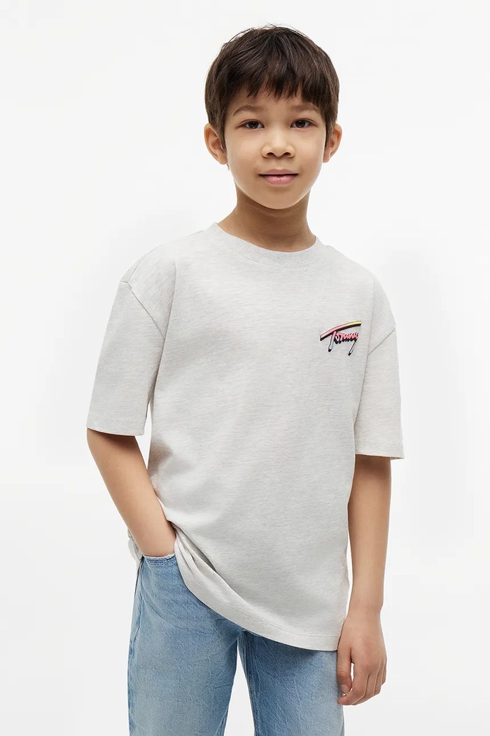Chłopiec Tommy Hilfiger T-shirt oversize dziecięcy bawełniany KB0KB10895.128.176.9BY2 szary