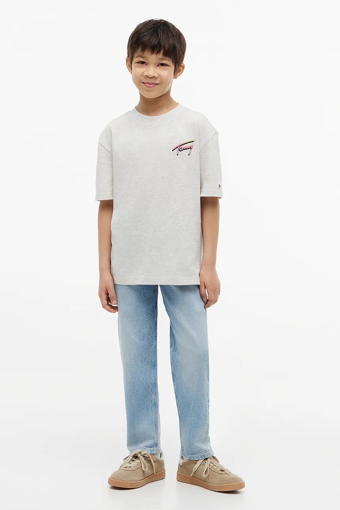 T-shirt oversize dziecięcy bawełniany Tommy Hilfiger KB0KB10895.128.176.9BY2 szary