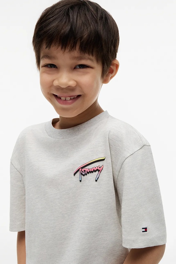 T-shirt oversize dziecięcy bawełniany Tommy Hilfiger szary KB0KB10895.128.176.9BY2