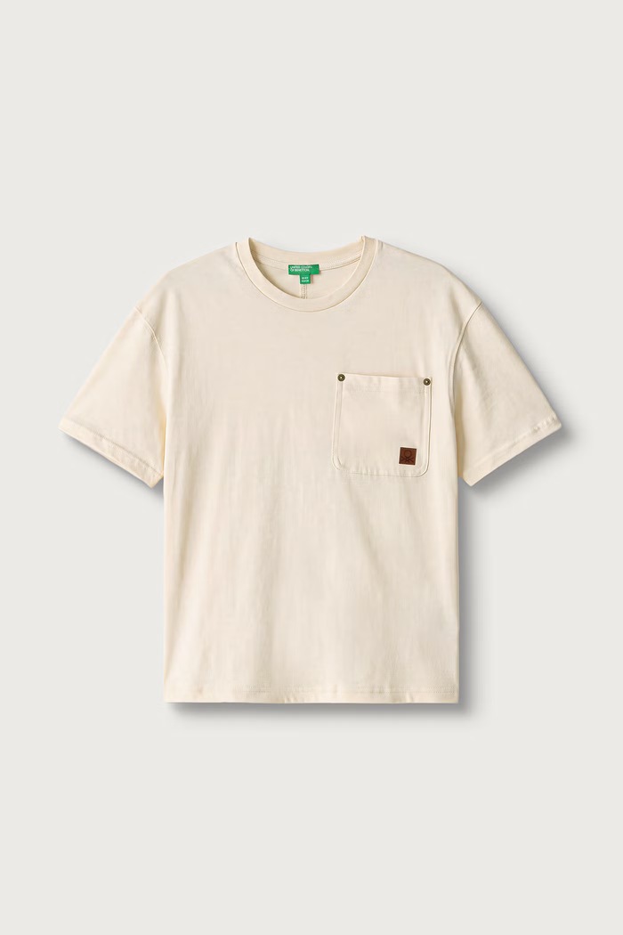 United Colors of Benetton T-shirt dziecięcy bawełniany beżowy 3I1XC10ST.G.Reproposal
