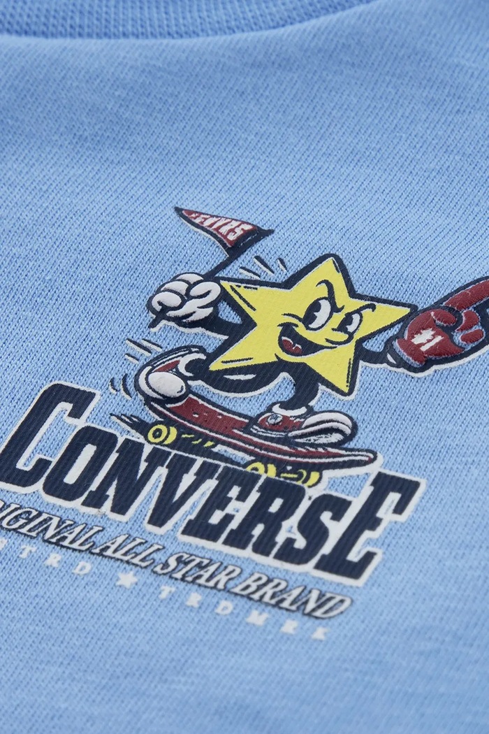 T-shirt dziecięcy z bawełną Converse 6CJ885 niebieski