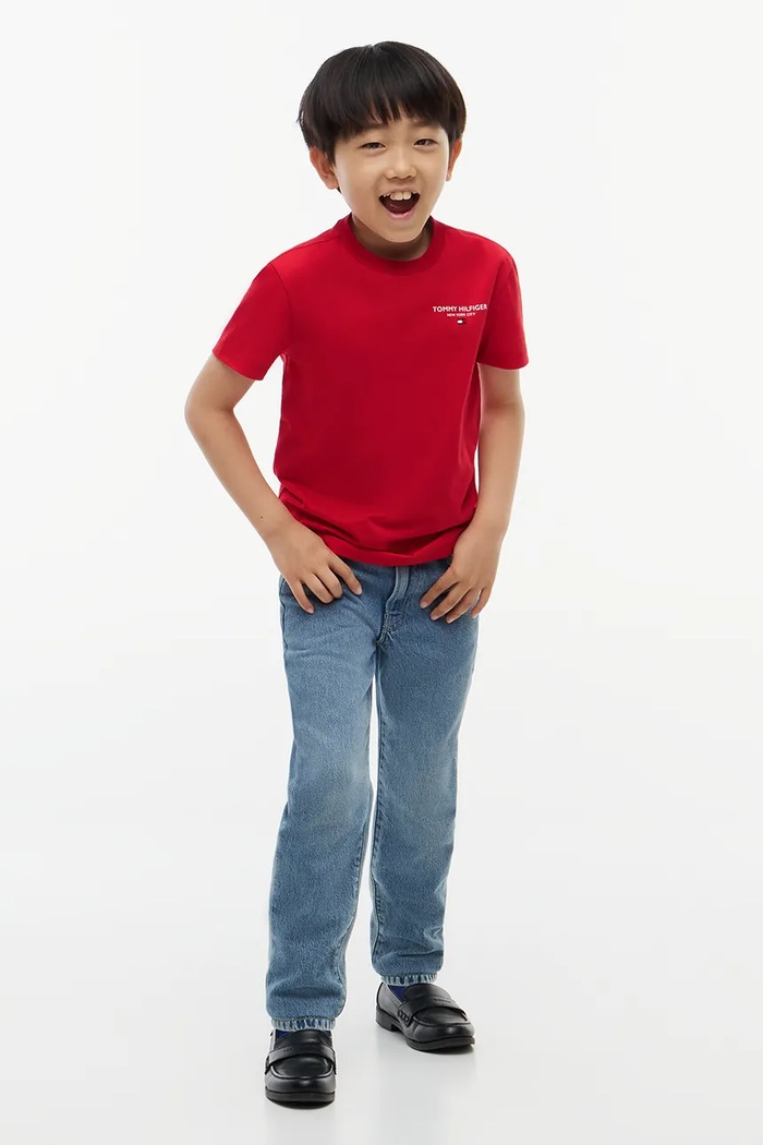 Tommy Hilfiger T-shirt basic dziecięcy bawełniany czerwony KB0KB10646.128.176.9BY2