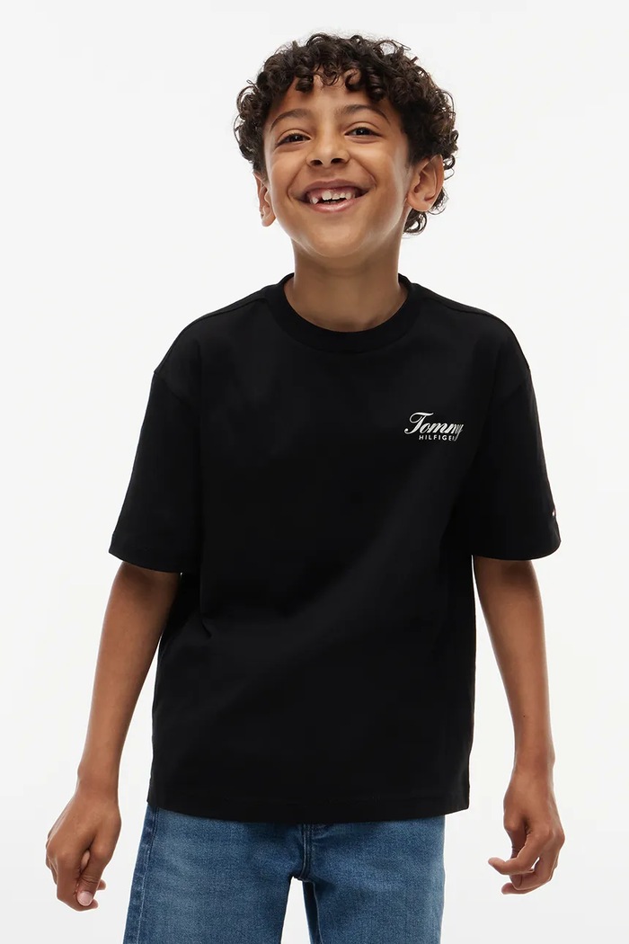 Chłopiec Tommy Hilfiger T-shirt dziecięcy bawełniany KB0KB10649.9BY2 czarny