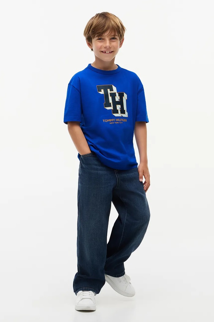 Tommy Hilfiger T-shirt dziecięcy bawełniany niebieski KB0KB10712.9BY2