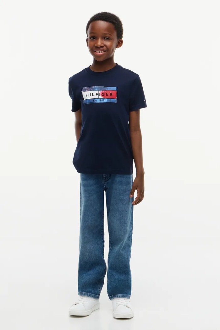 T-shirt dziecięcy bawełniany Tommy Hilfiger KB0KB10769.128.176.9BY2 granatowy