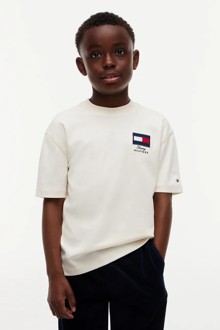 Tommy Hilfiger T-shirt dziecięcy bawełniany z elastanem beżowy KB0KB10652.9BY2