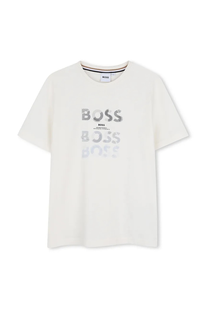 BOSS T-shirt dziecięcy bawełniany z elastanem beżowy J53410.162.174