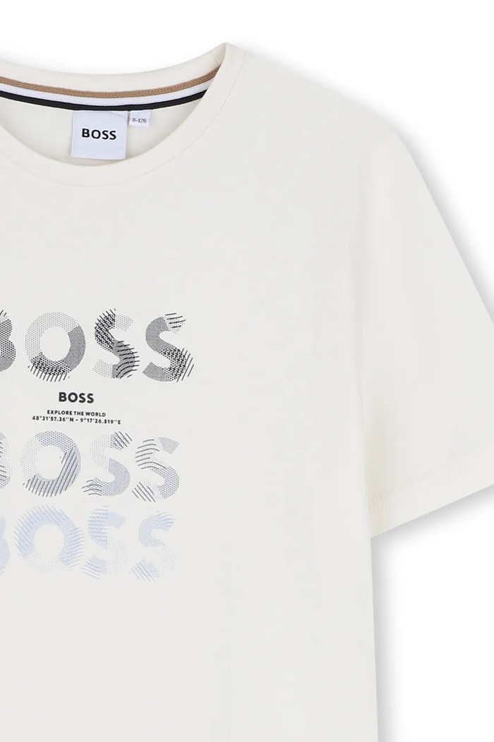 Chłopiec BOSS T-shirt dziecięcy bawełniany z elastanem J53410.162.174 beżowy