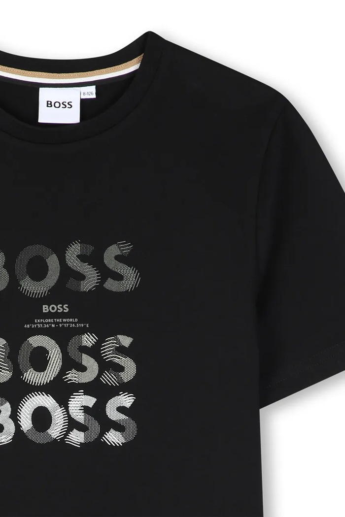 Chłopiec BOSS T-shirt dziecięcy bawełniany z elastanem J53410.162.174 czarny