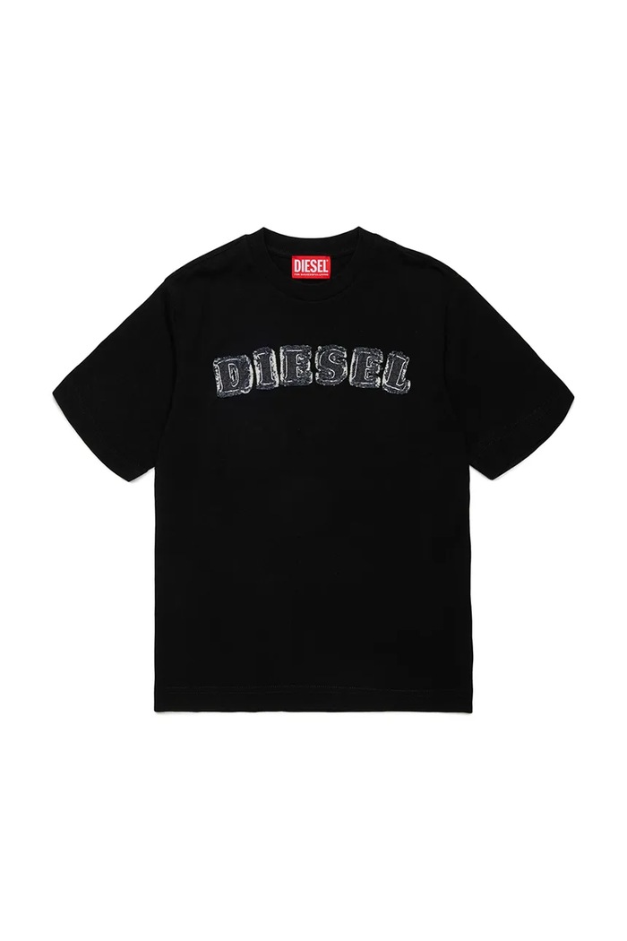 Diesel T-shirt dziecięcy bawełniany TJEANS OVER T-SHIRT czarny J02992.KYA1Y
